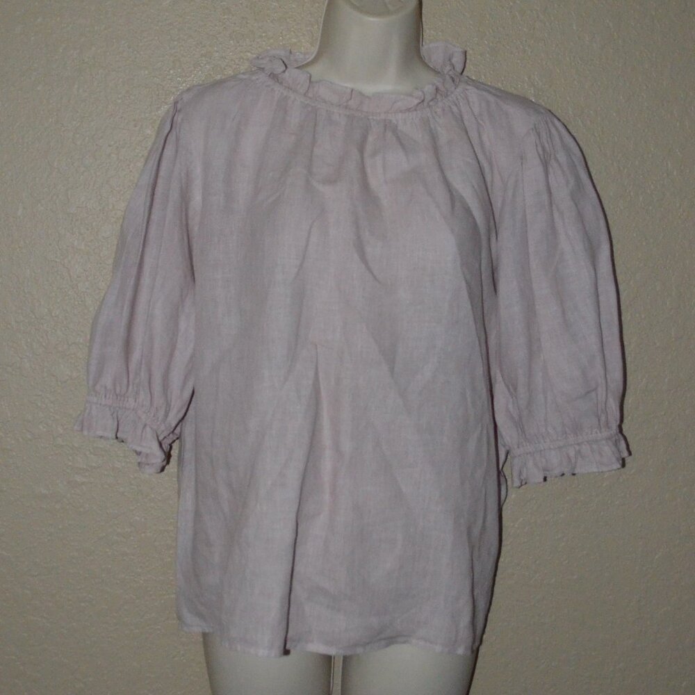 Sz M Velvet Graham & Spencer Beige Linen Short Sleeve Blouse